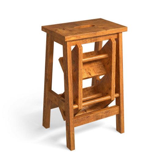 3-in-1 Rubber Wood Step Stool with Convenient Handle-Natural at Set Shop and Smile