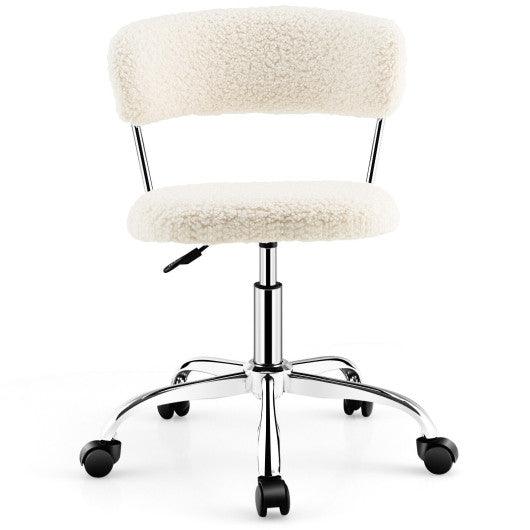 Computer Desk Chair Adjustable Sherpa Office Chair Swivel Vanity Chair-White at Set Shop and Smile