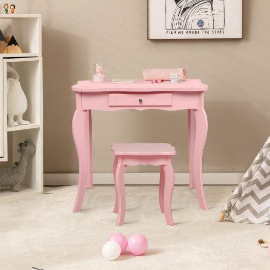 Kids Makeup Dressing Mirror Vanity Table Stool Set-Pink at Set Shop and Smile