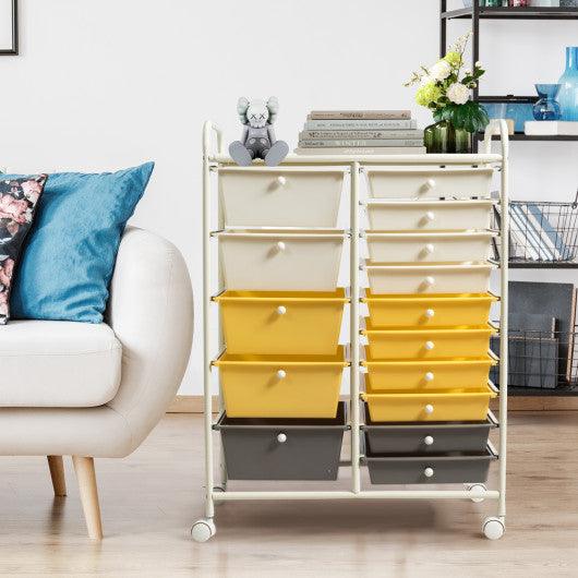 15-Drawer Storage Rolling Organizer Cart-Yellow at Set Shop and Smile