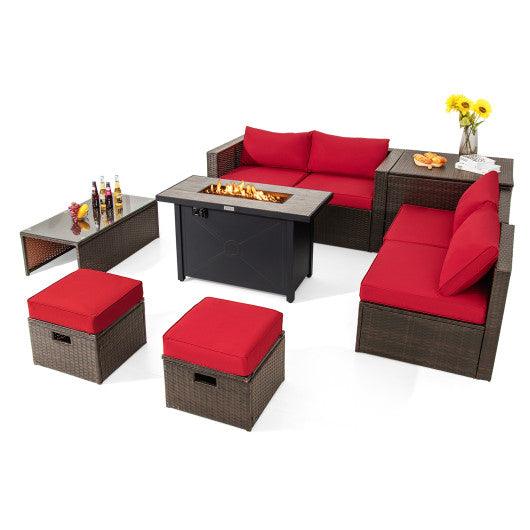 9 Pieces Outdoor Patio Furniture Set with 42 Inch Propane Fire Pit Table-Red at Set Shop and Smile