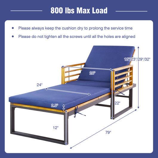 Adjustable Cushioned Patio Chaise Lounge Chair with 4-Level Backrest-Navy at Set Shop and Smile
