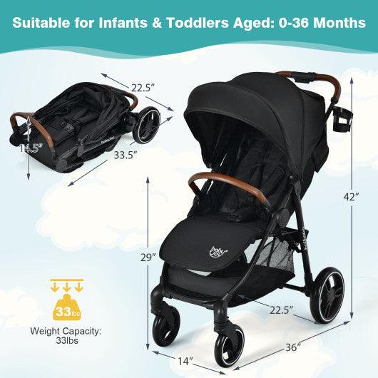 5-Point Harness Lightweight Infant Stroller with Foot Cover and Adjustable Backrest-Black at Set Shop and Smile