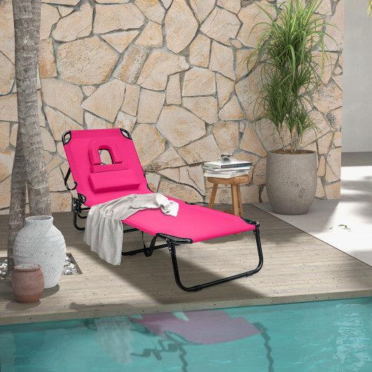 Beach Chaise Lounge Chair with Face Hole and Removable Pillow-Pink at Set Shop and Smile