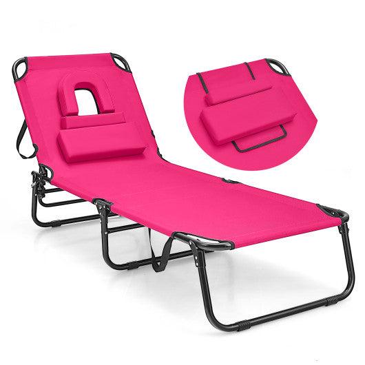 Beach Chaise Lounge Chair with Face Hole and Removable Pillow-Pink at Set Shop and Smile