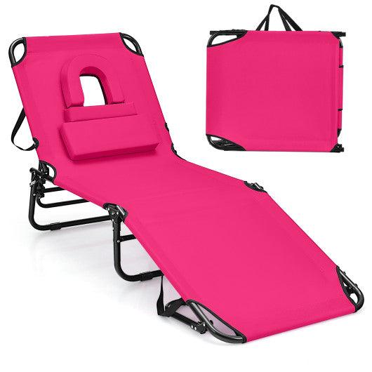 Beach Chaise Lounge Chair with Face Hole and Removable Pillow-Pink at Set Shop and Smile