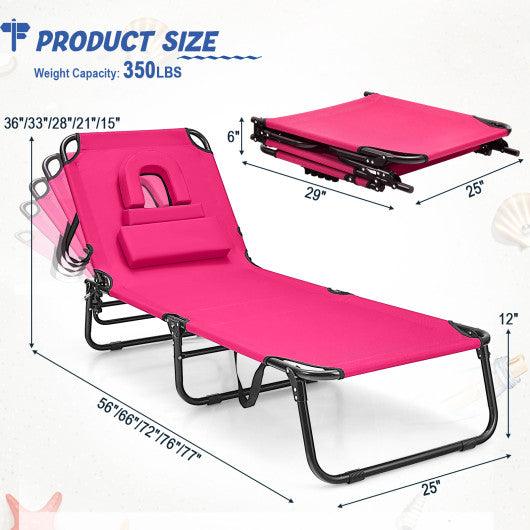 Beach Chaise Lounge Chair with Face Hole and Removable Pillow-Pink at Set Shop and Smile