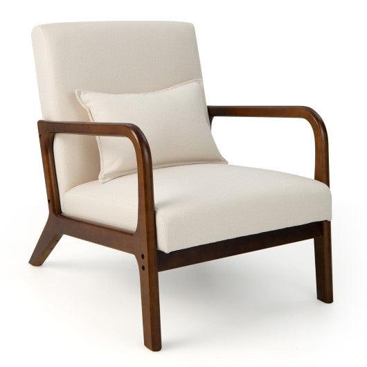 Modern Accent Chair with Rubber Wood Frame and Lumbar Pillow-Beige at Set Shop and Smile