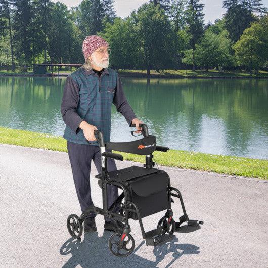Folding Rollator Walker with Seat and Wheels Supports up to 300 lbs-Black at Set Shop and Smile