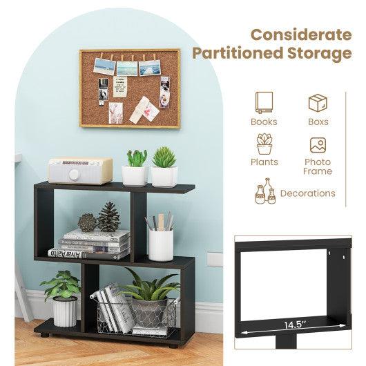 24 Inch 3-Tier Geometric Bookshelf with Thick Foot Pads-Black at Set Shop and Smile