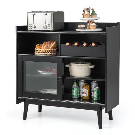 Kitchen Buffet Sideboard with Wine Rack and Sliding Door-Black at Set Shop and Smile