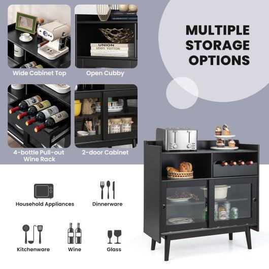 Kitchen Buffet Sideboard with Wine Rack and Sliding Door-Black at Set Shop and Smile