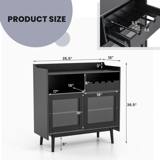Kitchen Buffet Sideboard with Wine Rack and Sliding Door-Black at Set Shop and Smile