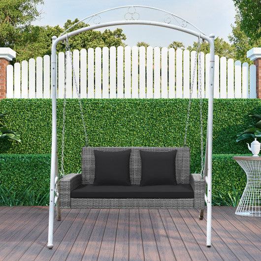 2-Person Patio PE Wicker Hanging Porch Swing Bench Chair Cushion 800 Pounds-Black at Set Shop and Smile