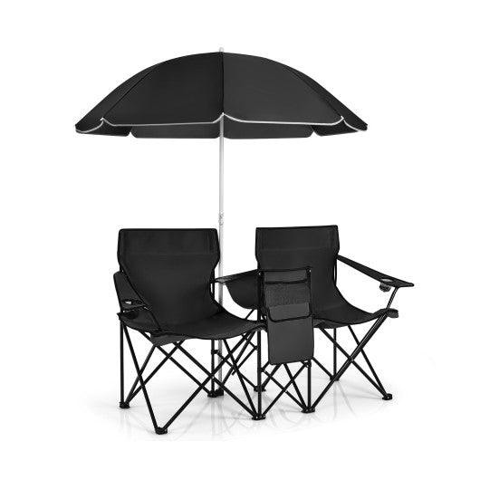Portable Folding Picnic Double Chair With Umbrella-Black at Set Shop and Smile