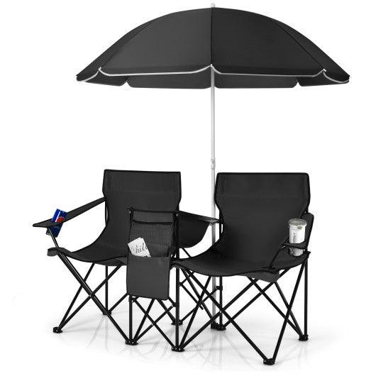 Portable Folding Picnic Double Chair With Umbrella-Black at Set Shop and Smile