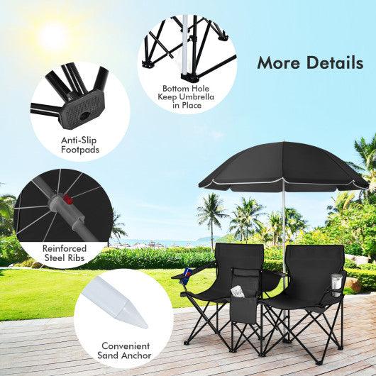 Portable Folding Picnic Double Chair With Umbrella-Black at Set Shop and Smile