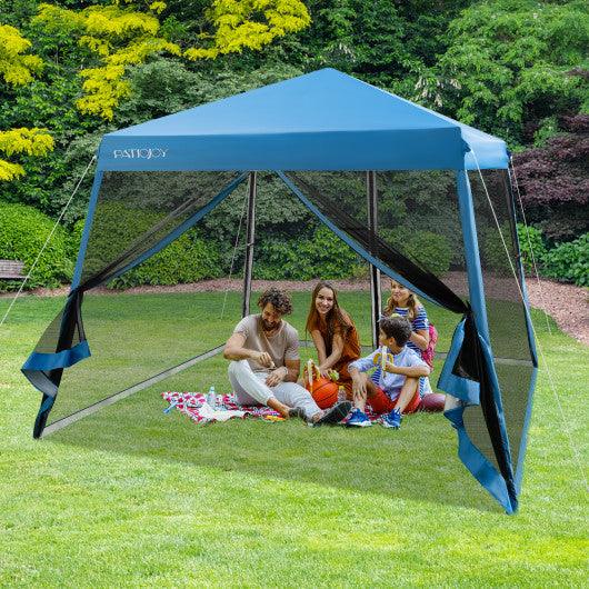 10 x 10 Feet Pop Up Canopy with with Mesh Sidewalls and Roller Bag-Blue at Set Shop and Smile