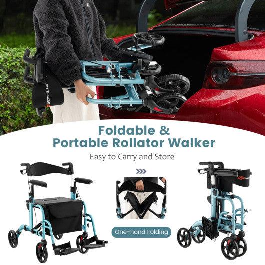 Folding Rollator Walker with Seat and Wheels Supports up to 300 lbs-Navy at Set Shop and Smile