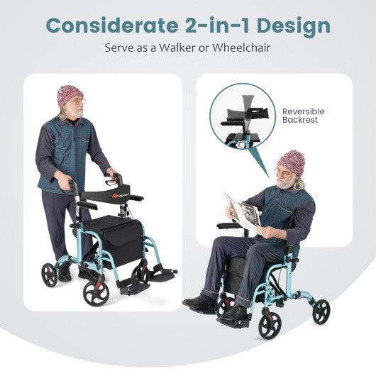 Folding Rollator Walker with Seat and Wheels Supports up to 300 lbs-Navy at Set Shop and Smile