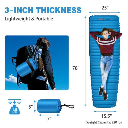 3 Inch Thick Inflatable Waterproof Camping Sleeping Pad-Blue at Set Shop and Smile