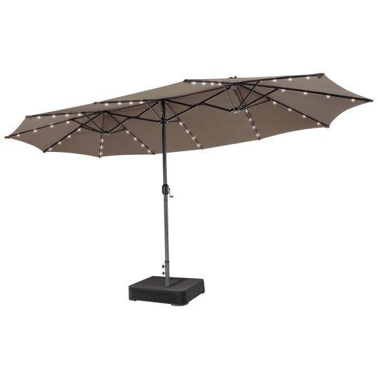 15 Feet Double-Sided Patio Umbrella with 48 LED Lights-Brown at Set Shop and Smile