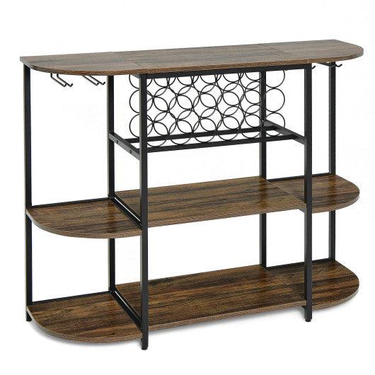47 Inches Wine Rack Table with Glass Holder and Storage Shelves-Rustic Brown at Set Shop and Smile