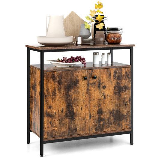 2-Door Buffet Cabinet with Shelves and Cable Management Holes-Rustic Brown at Set Shop and Smile