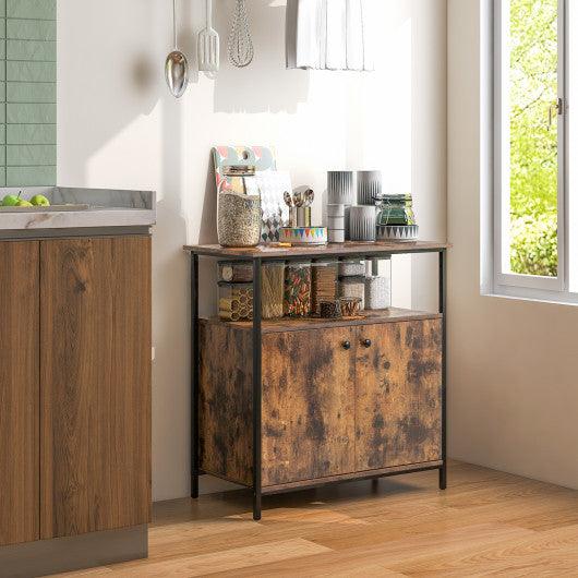 2-Door Buffet Cabinet with Shelves and Cable Management Holes-Rustic Brown at Set Shop and Smile