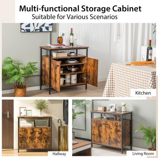 2-Door Buffet Cabinet with Shelves and Cable Management Holes-Rustic Brown at Set Shop and Smile