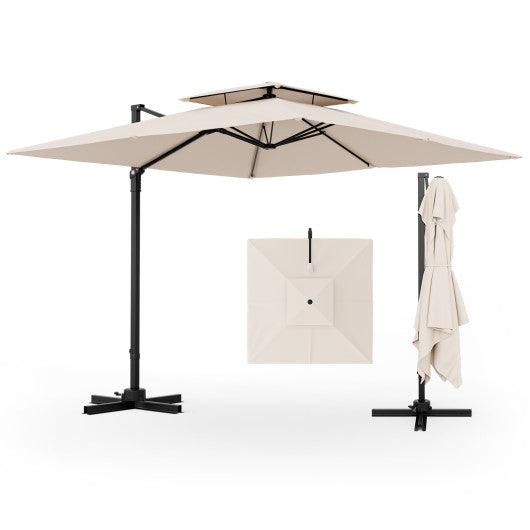 9.5 Feet Cantilever Patio Umbrella with 360° Rotation and Double Top-Beige at Set Shop and Smile