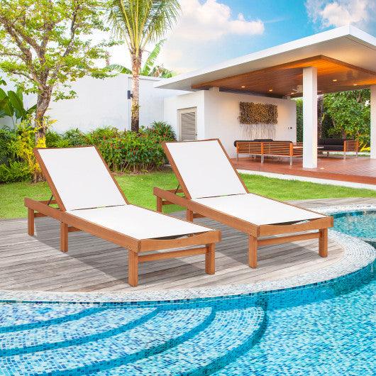 Outdoor Wood Chaise Lounge Chair with 5-Postion Adjustable Back at Set Shop and Smile