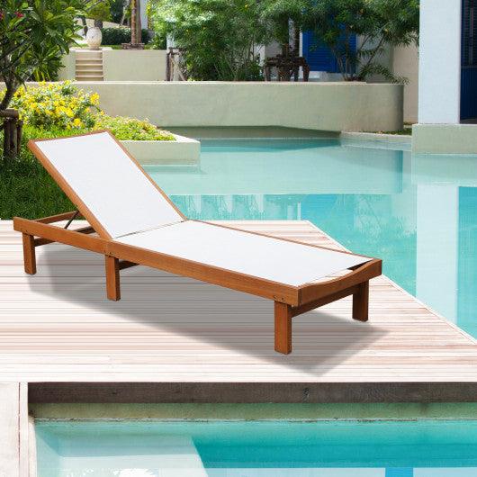 Outdoor Wood Chaise Lounge Chair with 5-Postion Adjustable Back at Set Shop and Smile
