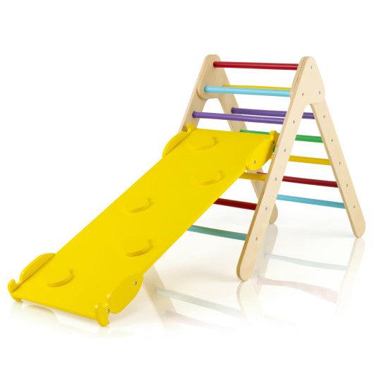 3-in-1 Wooden Climbing Triangle Set Triangle Climber with Ramp-Multicolor at Set Shop and Smile