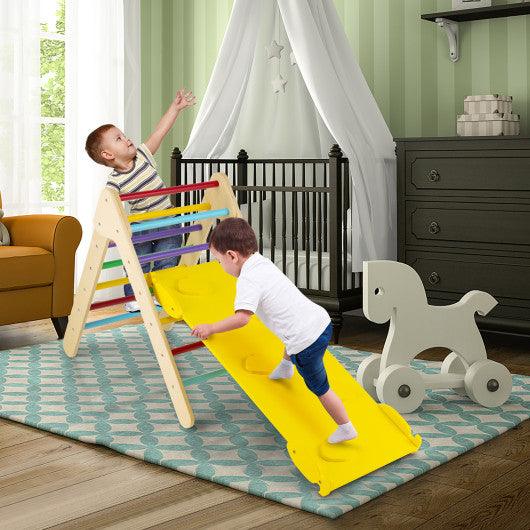 3-in-1 Wooden Climbing Triangle Set Triangle Climber with Ramp-Multicolor at Set Shop and Smile