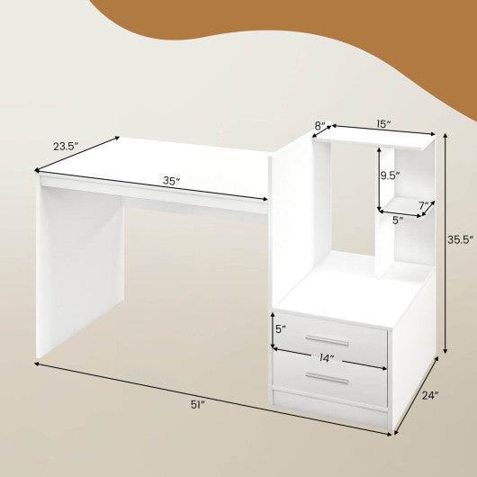 Computer Desk Home Office with Bookshelf and Drawers-White at Set Shop and Smile