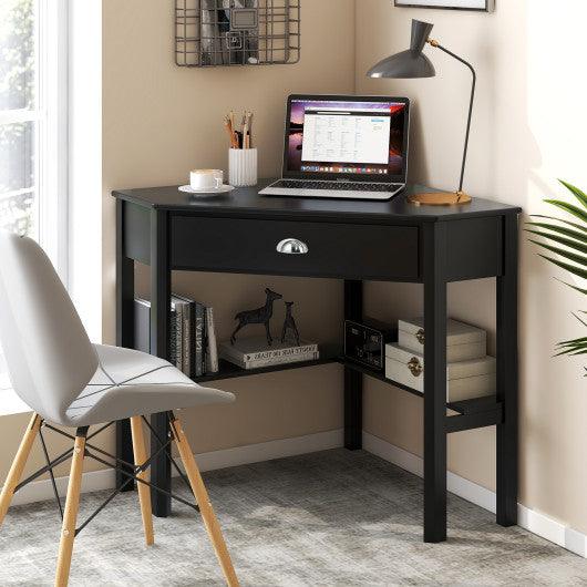 Corner Wooden Piece Laptop Computer Desk-Black at Set Shop and Smile
