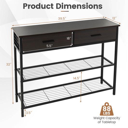 39.5 Inch Entryway Table with 2 Drawers and 2-Tier Shelves-Dark Brown at Set Shop and Smile