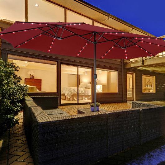 15 Feet Double-Sided Patio Umbrella with 48 LED Lights-Dark Red at Set Shop and Smile