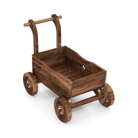 Decorative Wooden Wagon Cart with Handle Wheels and Drainage Hole-Rustic Brown at Set Shop and Smile