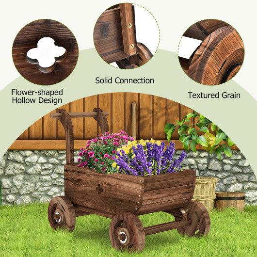 Decorative Wooden Wagon Cart with Handle Wheels and Drainage Hole-Rustic Brown at Set Shop and Smile