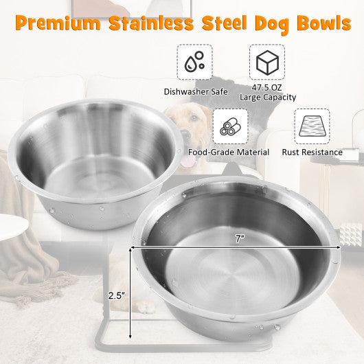 Dog Bowl Stand with 2 Stainless Steel Food Water Bowls at Set Shop and Smile