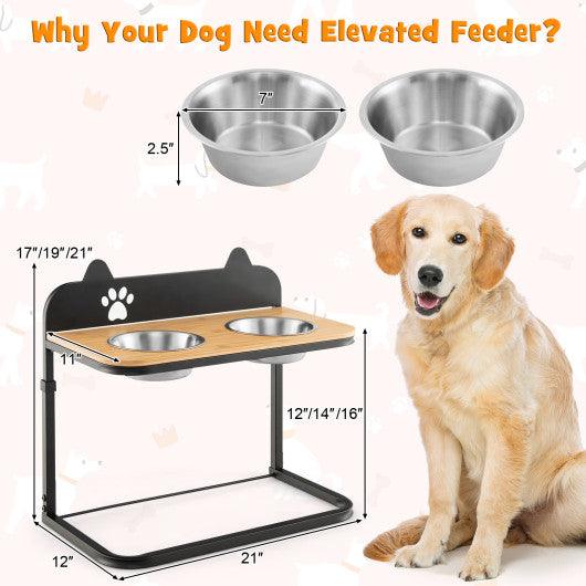 Dog Bowl Stand with 2 Stainless Steel Food Water Bowls at Set Shop and Smile