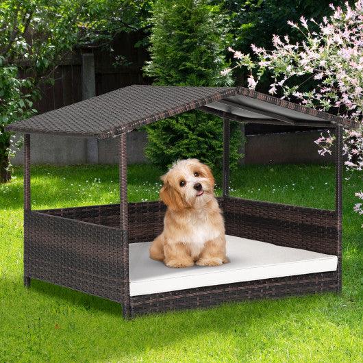 Outdoor Wicker Dog House with Weatherproof Roof-White at Set Shop and Smile