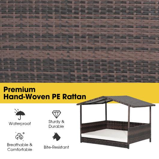 Outdoor Wicker Dog House with Weatherproof Roof-White at Set Shop and Smile