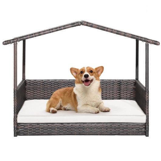 Outdoor Wicker Dog House with Weatherproof Roof-White at Set Shop and Smile