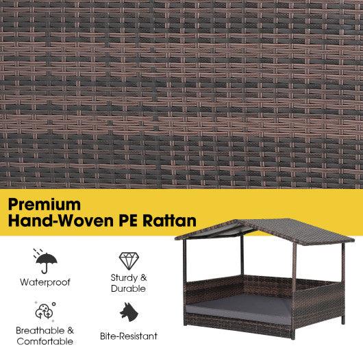 Outdoor Wicker Dog House with Weatherproof Roof-Gray at Set Shop and Smile
