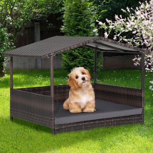 Outdoor Wicker Dog House with Weatherproof Roof-Gray at Set Shop and Smile