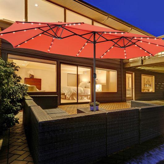 15 Feet Double-Sided Patio Umbrella with 48 LED Lights-Orange at Set Shop and Smile