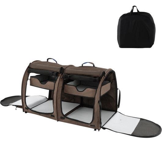 Double Compartment Pet Carrier with 2 Removable Hammocks-Brown at Set Shop and Smile
